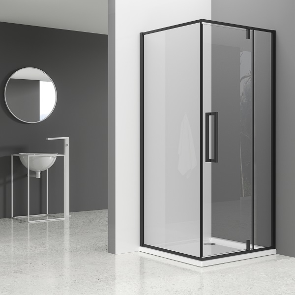 B-LINE TUŠ KABINA KVADRATNA 900x900x1950, CRNA, PROZIRNO STAKLO, VRATA+STIJENA